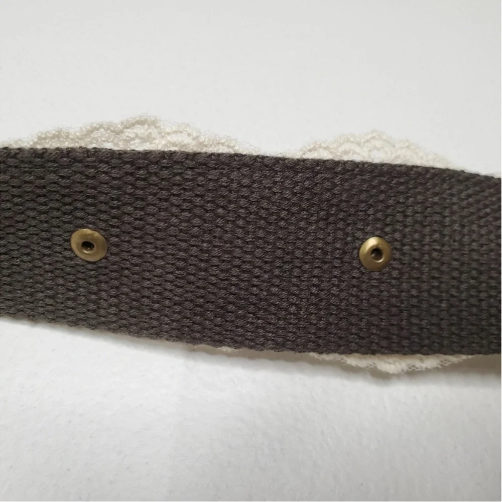 Lace Boho Belt Round Brass Buckle Flat Studs Olive Green Backing - Picture 4 of 8